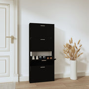 Schoenenkast 59x17x150 cm bewerkt hout zwart wandmontage