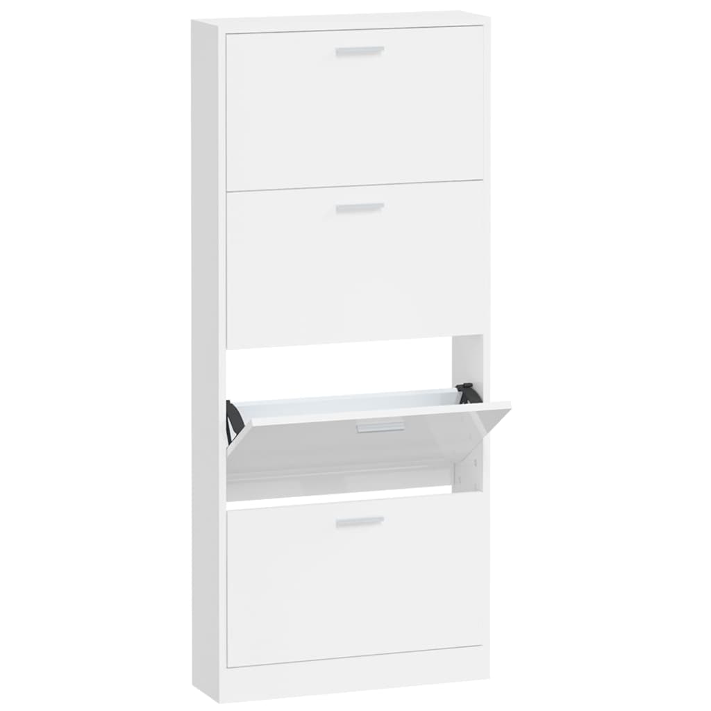 Schoenenkast 59x17x150 cm bewerkt hout hoogglans wit 59 x 17 x 150 cm Hoogglans wit