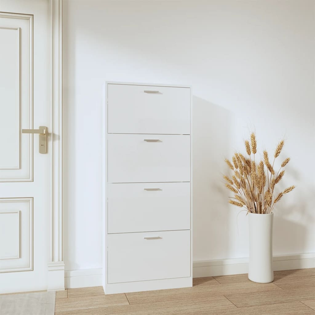 Schoenenkast 59x17x150 cm bewerkt hout hoogglans wit 59 x 17 x 150 cm Hoogglans wit