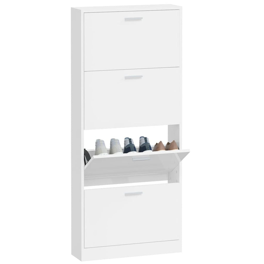 Schoenenkast 59x17x150 cm bewerkt hout hoogglans wit 59 x 17 x 150 cm Hoogglans wit