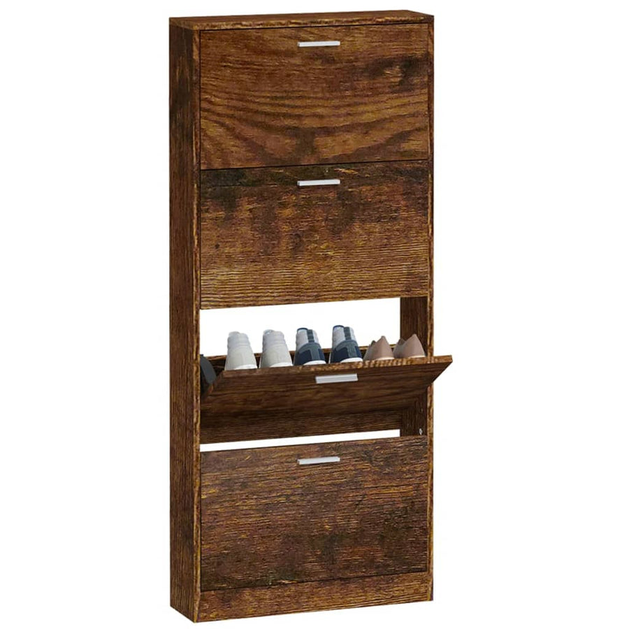 Schoenenkast 59x17x150 cm bewerkt hout gerookt eikenkleurig 59 x 17 x 150 cm Gerookt eiken