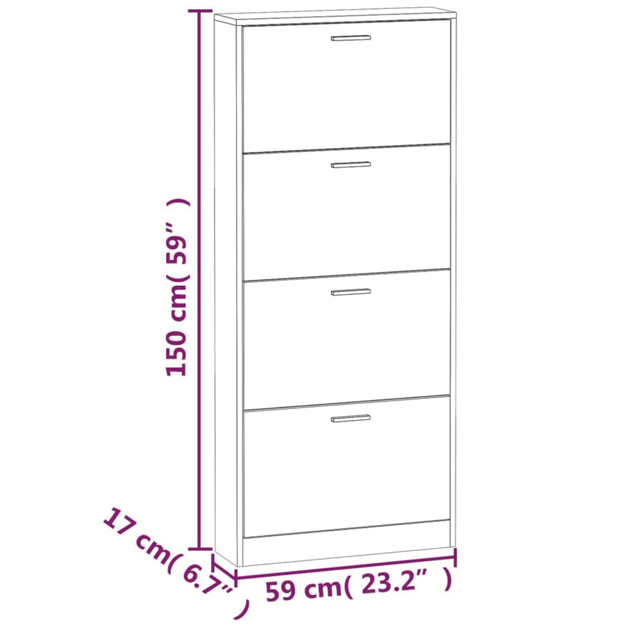 Schoenenkast 59x17x150 cm bewerkt hout gerookt eikenkleurig 59 x 17 x 150 cm Gerookt eiken