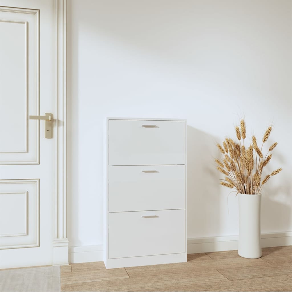 Schoenenkast 59x17x108 cm bewerkt hout hoogglans wit