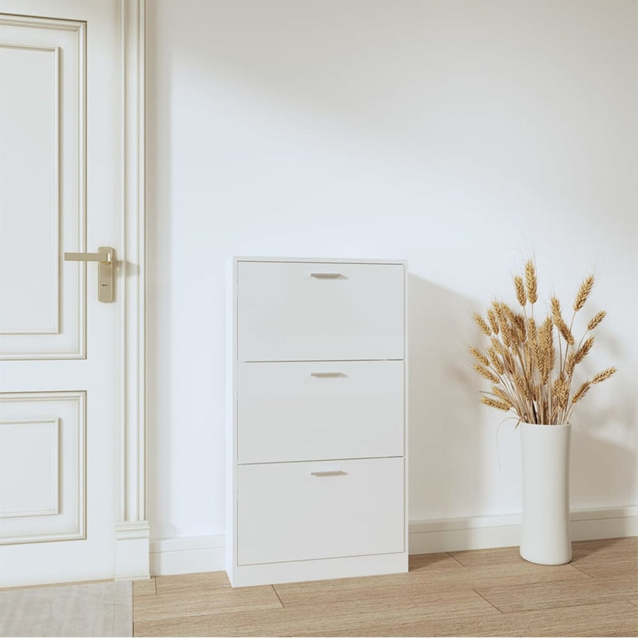 Schoenenkast 59x17x108 cm bewerkt hout hoogglans wit