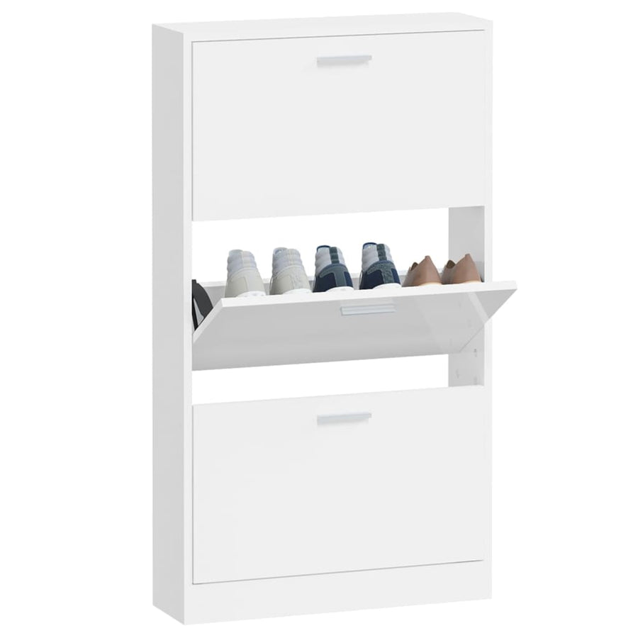 Schoenenkast 59x17x108 cm bewerkt hout hoogglans wit