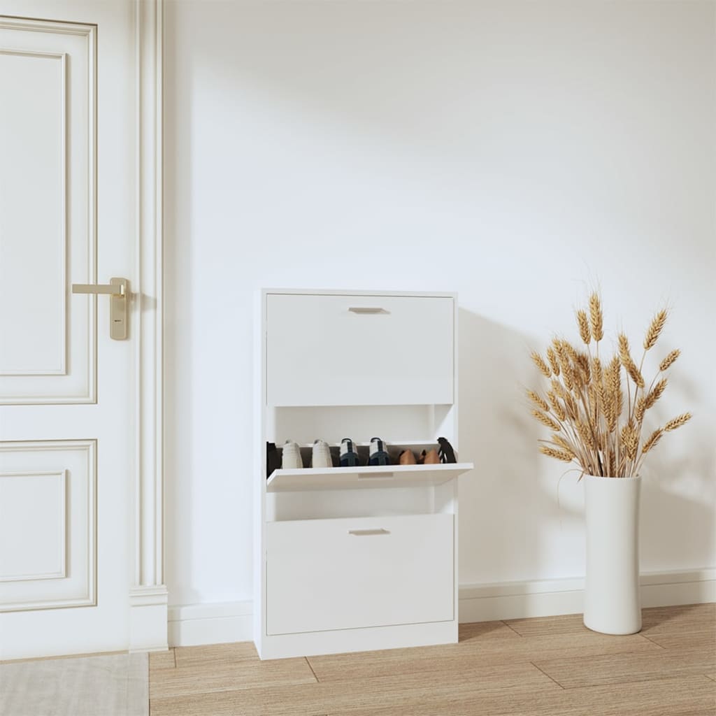 Schoenenkast 59x17x108 cm bewerkt hout hoogglans wit