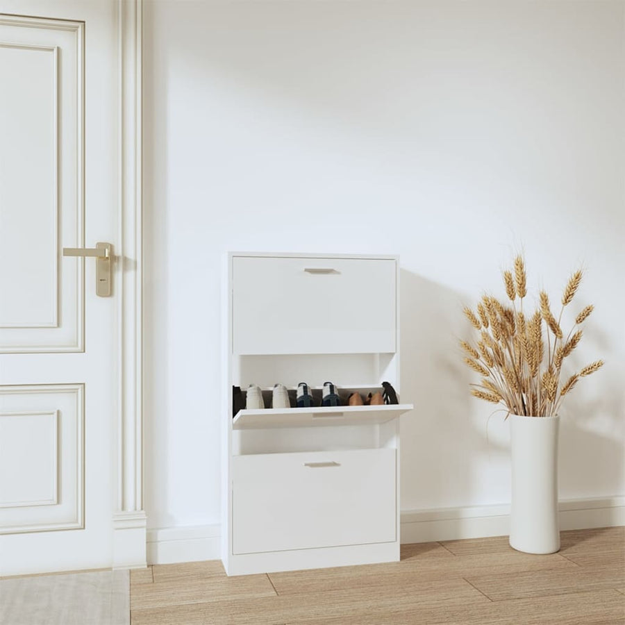 Schoenenkast 59x17x108 cm bewerkt hout hoogglans wit