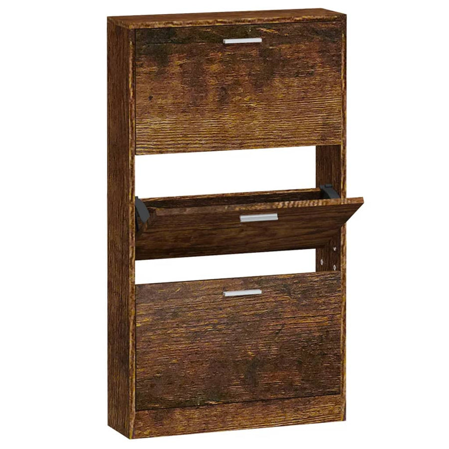 Schoenenkast 59x17x108 cm bewerkt hout gerookt eikenkleurig 59 x 17 x 108 cm Gerookt eiken