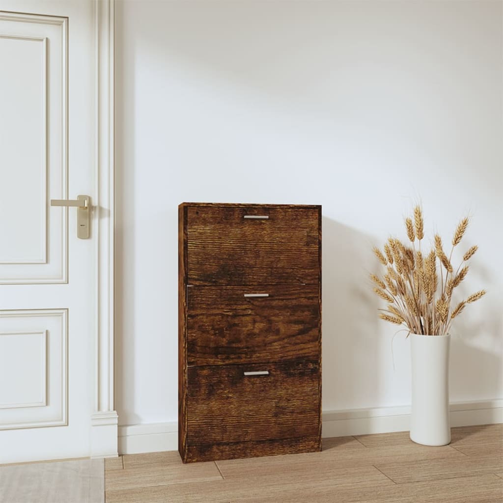 Schoenenkast 59x17x108 cm bewerkt hout gerookt eikenkleurig 59 x 17 x 108 cm Gerookt eiken