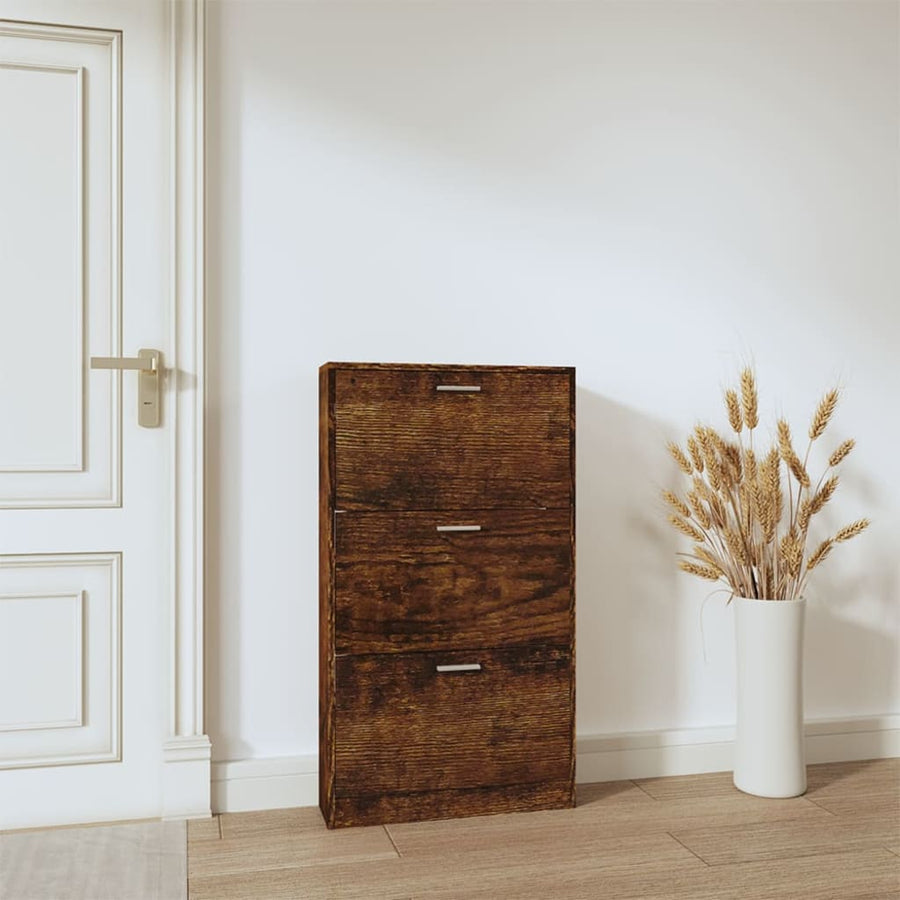 Schoenenkast 59x17x108 cm bewerkt hout gerookt eikenkleurig 59 x 17 x 108 cm Gerookt eiken