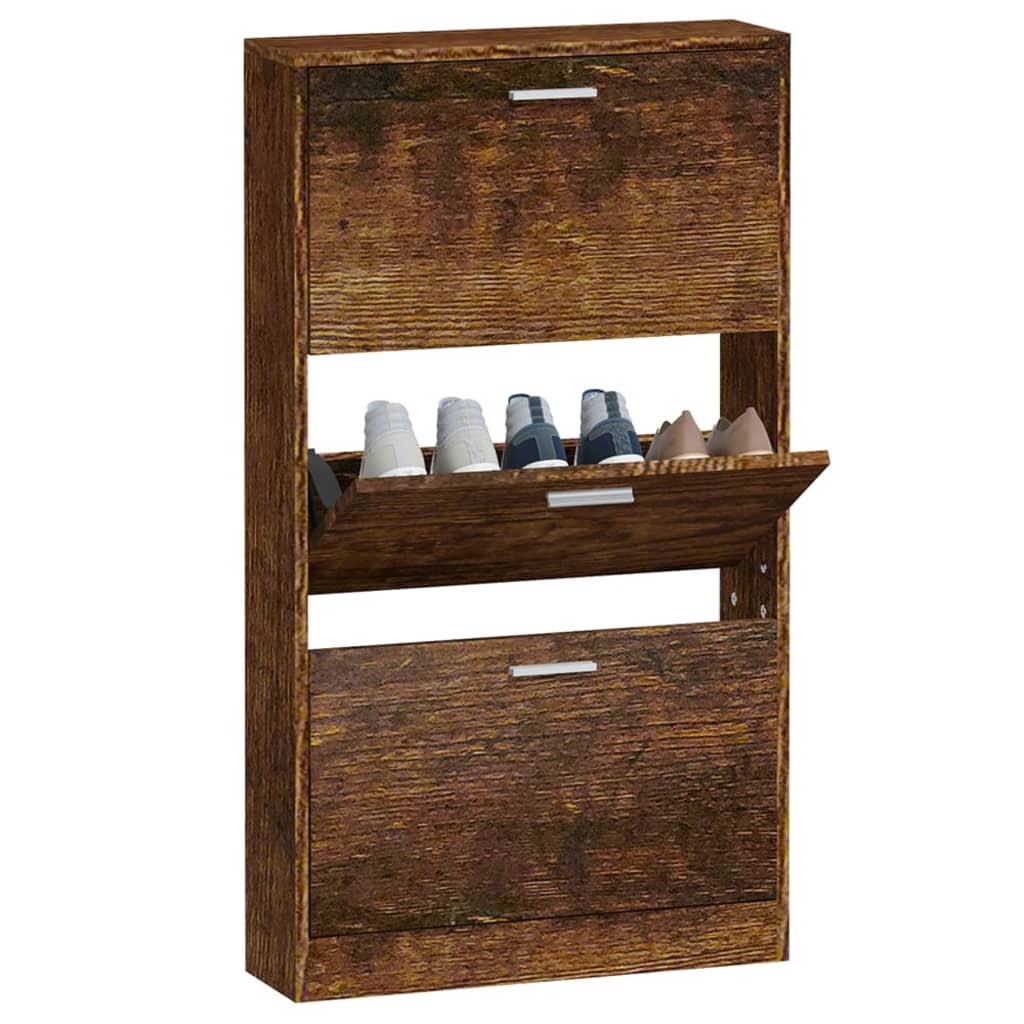 Schoenenkast 59x17x108 cm bewerkt hout gerookt eikenkleurig 59 x 17 x 108 cm Gerookt eiken