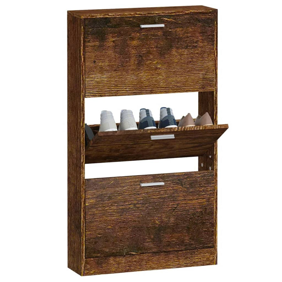 Schoenenkast 59x17x108 cm bewerkt hout gerookt eikenkleurig 59 x 17 x 108 cm Gerookt eiken