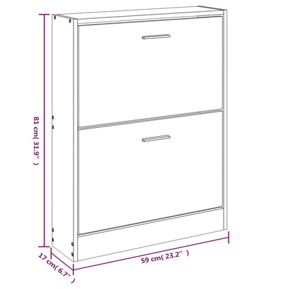 Schoenenkast 59x17x81 cm bewerkt hout bruin eikenkleur 59 x 17 x 81 cm Bruineiken