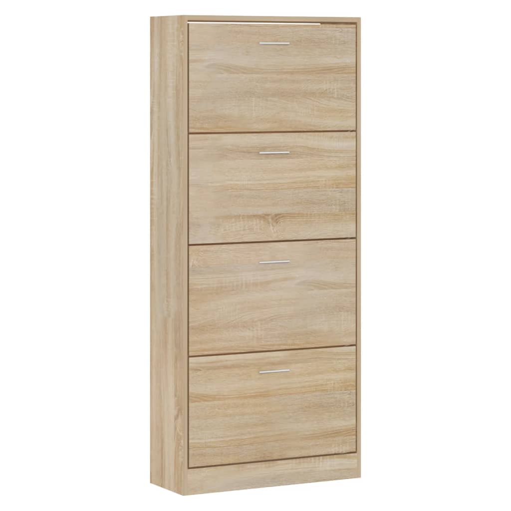 Schoenenkast 63X24X147 Cm Bewerkt Hout Sonoma Eikenkleurig Wit