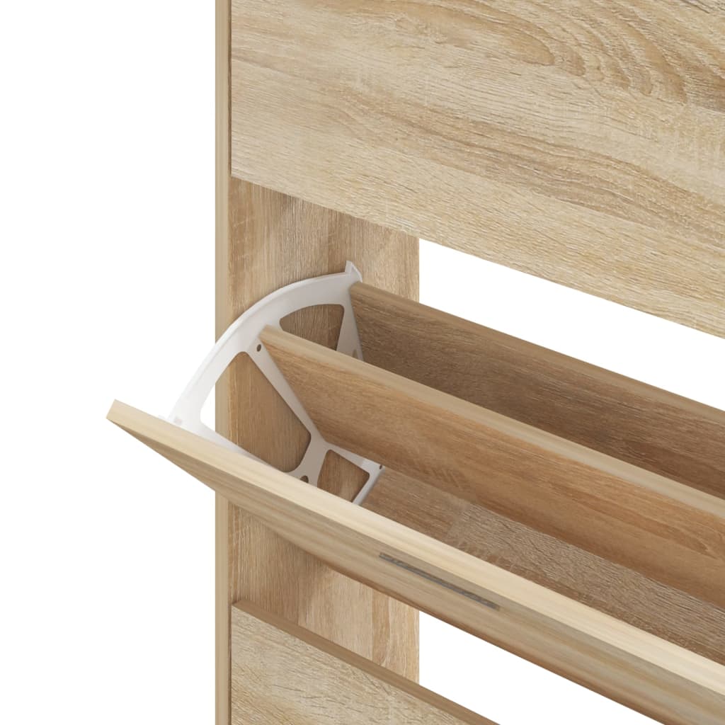 Schoenenkast 63X24X147 Cm Bewerkt Hout Sonoma Eikenkleurig Wit
