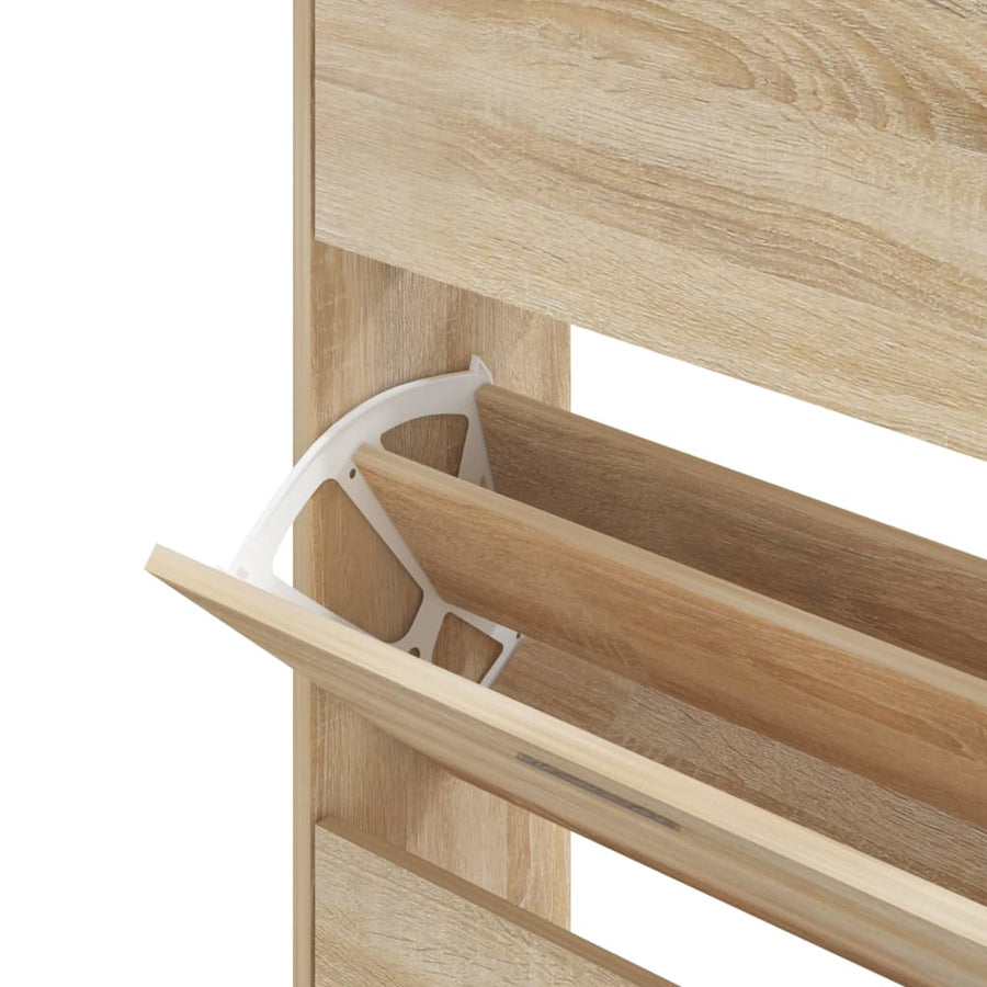 Schoenenkast 63X24X147 Cm Bewerkt Hout Sonoma Eikenkleurig Wit