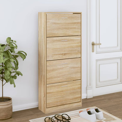 Schoenenkast 63X24X147 Cm Bewerkt Hout Sonoma Eikenkleurig Wit