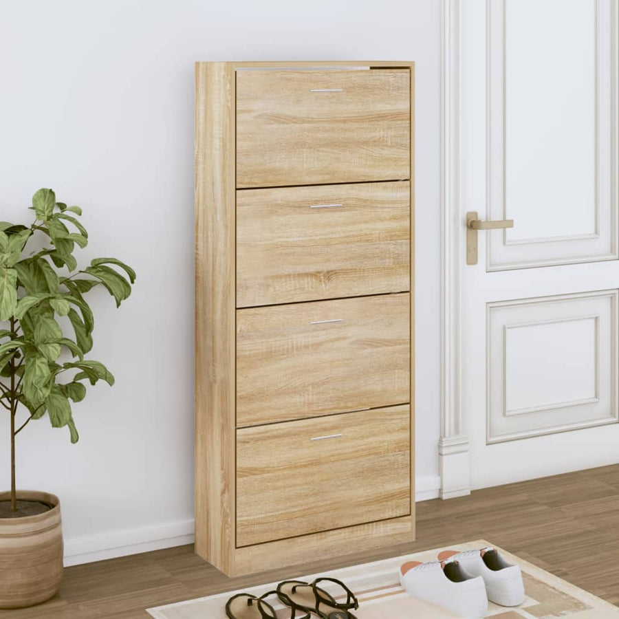 Schoenenkast 63X24X147 Cm Bewerkt Hout Sonoma Eikenkleurig Wit