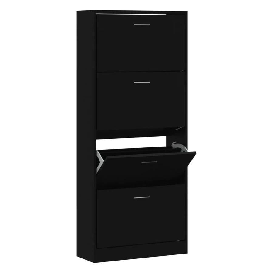 Schoenenkast 63x24x147 cm bewerkt hout Zwart 63 x 24 x 147 cm Zwart