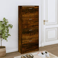 Shoe cabinet 63x24x147 cm engineered wood smoked oak-colored