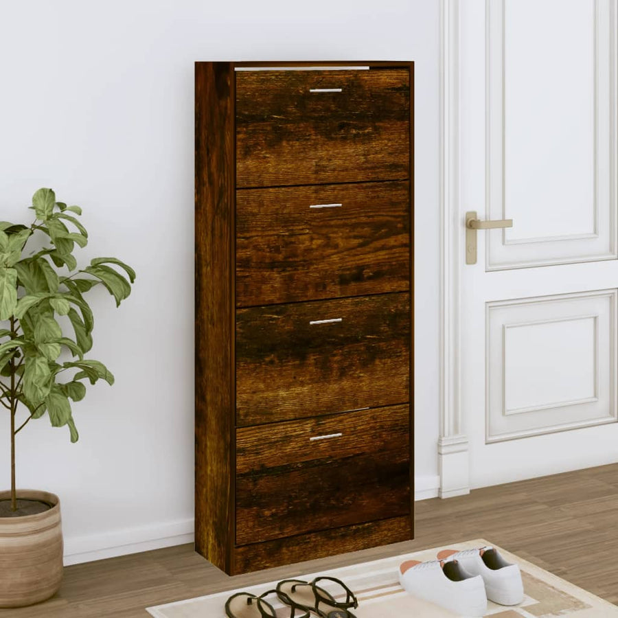 Schoenenkast 63x24x147 cm bewerkt hout gerookt eikenkleurig 63 x 24 x 147 cm Gerookt eiken