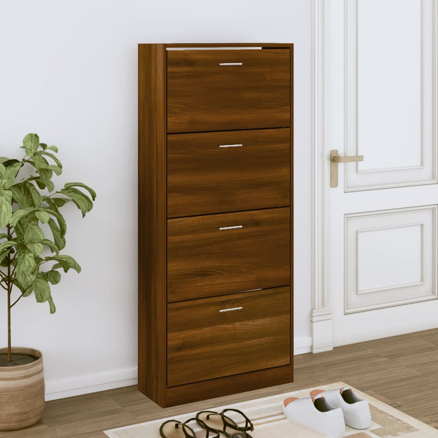 Schoenenkast 63x24x147 cm bewerkt hout bruin eikenkleur 63 x 24 x 147 cm Bruineiken