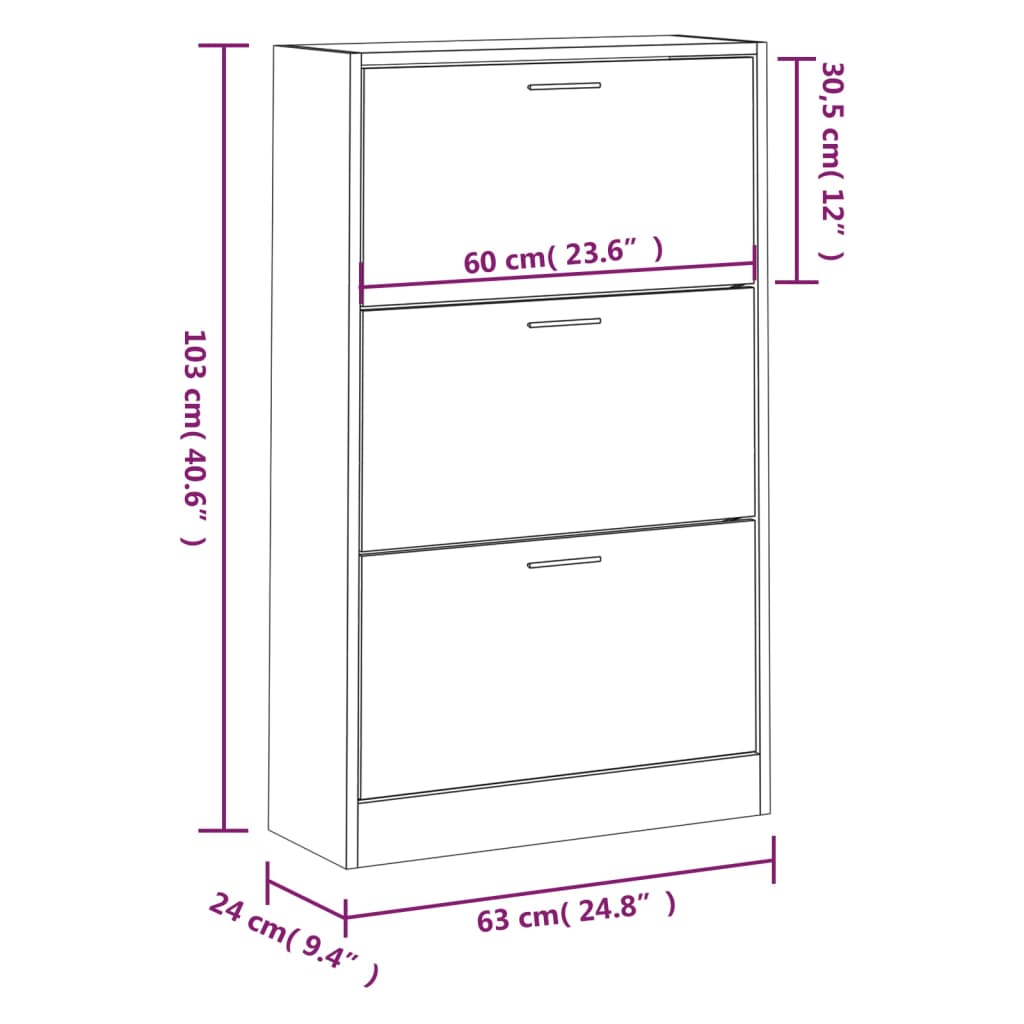 Schoenenkast 63x24x103 cm bewerkt hout sonoma eikenkleurig 63 x 24 x 103 cm Sonoma eiken