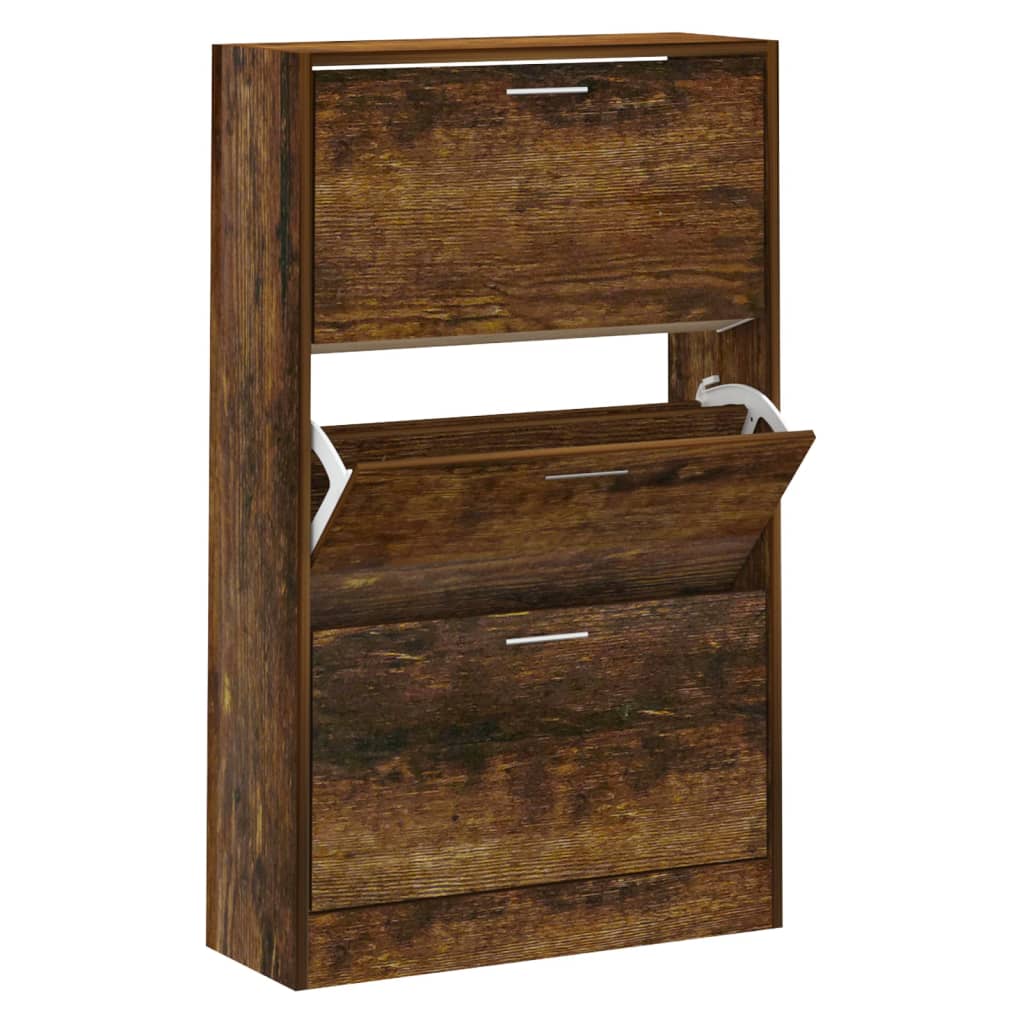 Schoenenkast 63x24x103 cm bewerkt hout gerookt eikenkleurig 63 x 24 x 103 cm Gerookt eiken