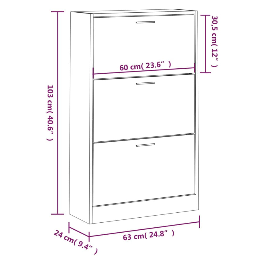Schoenenkast 63x24x103 cm bewerkt hout gerookt eikenkleurig 63 x 24 x 103 cm Gerookt eiken