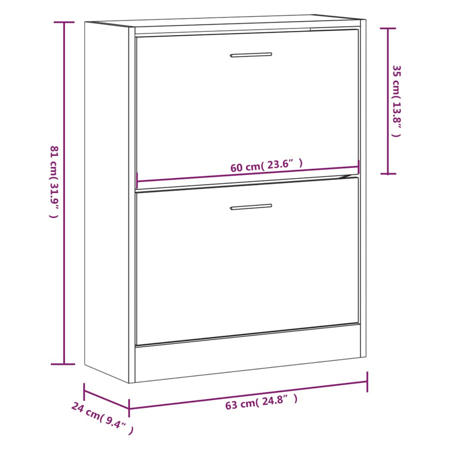 Schoenenkast 63x24x81 cm bewerkt hout zwart 63 x 24 x 81 cm Zwart