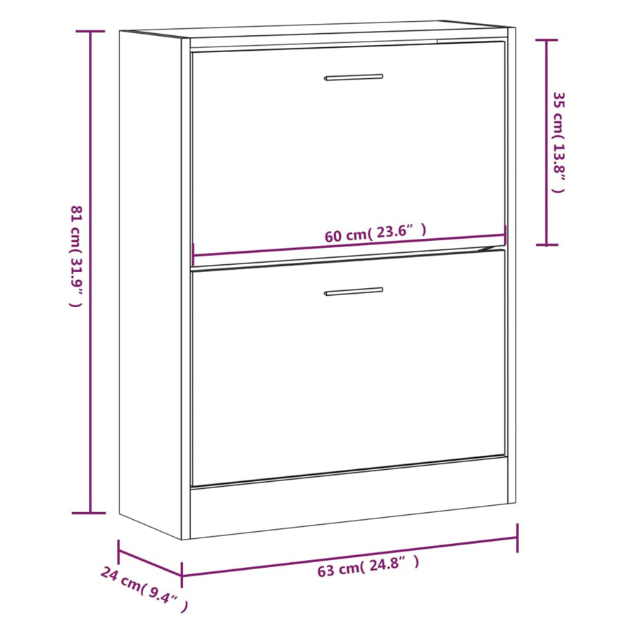 Schoenenkast 63x24x81 cm bewerkt hout gerookt eikenkleurig 63 x 24 x 81 cm Gerookt eiken