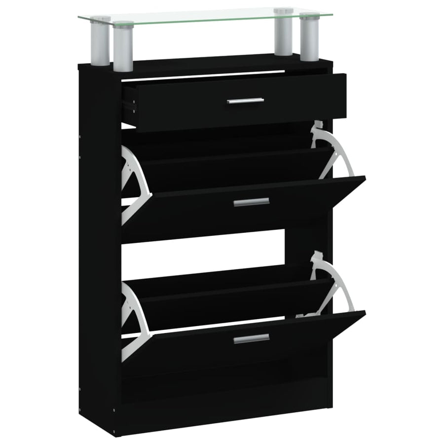 Schoenenkast 63X24X104 Cm Bewerkt Hout Zwart