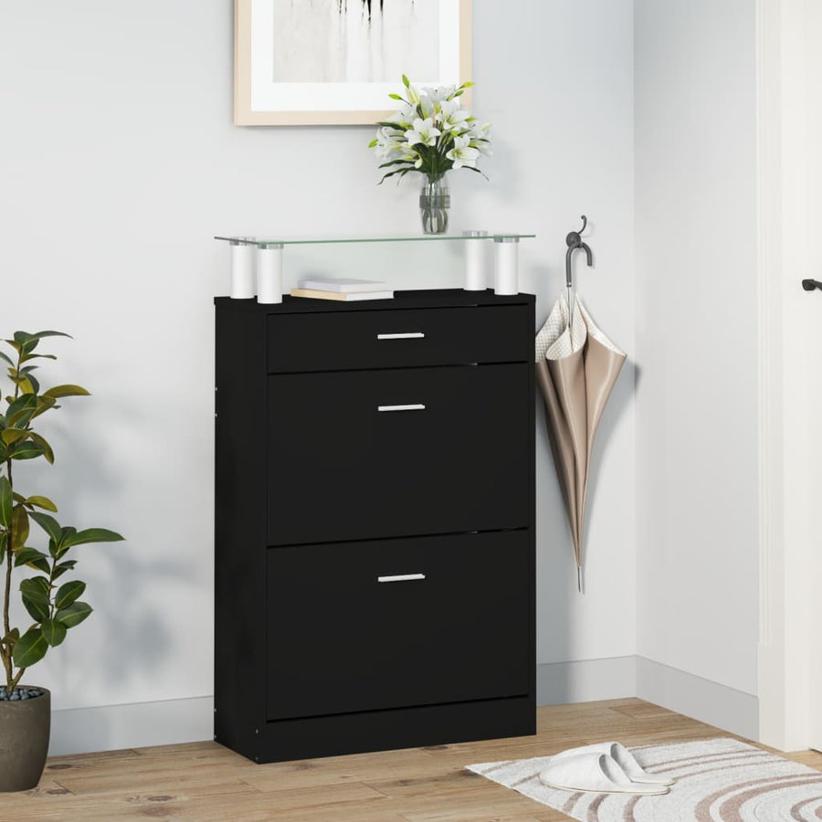 Schoenenkast 63X24X104 Cm Bewerkt Hout Zwart
