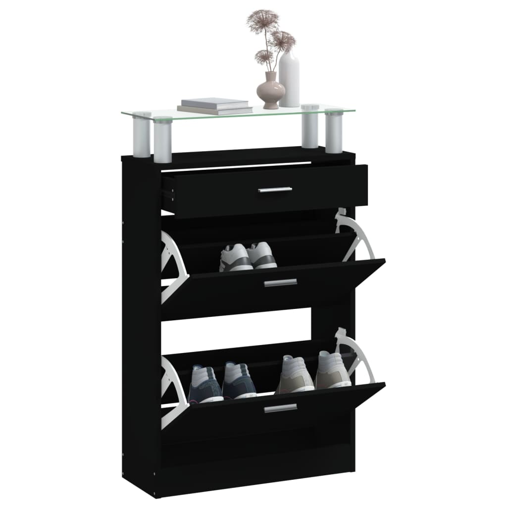 Schoenenkast 63X24X104 Cm Bewerkt Hout Zwart