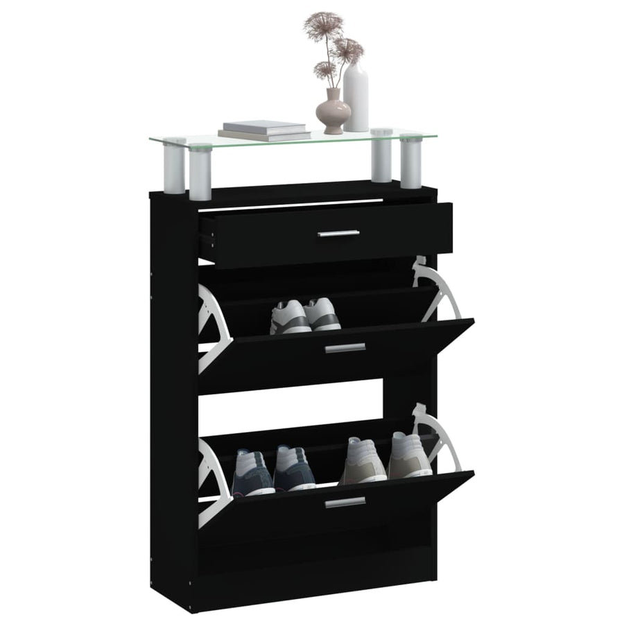 Schoenenkast 63X24X104 Cm Bewerkt Hout Zwart