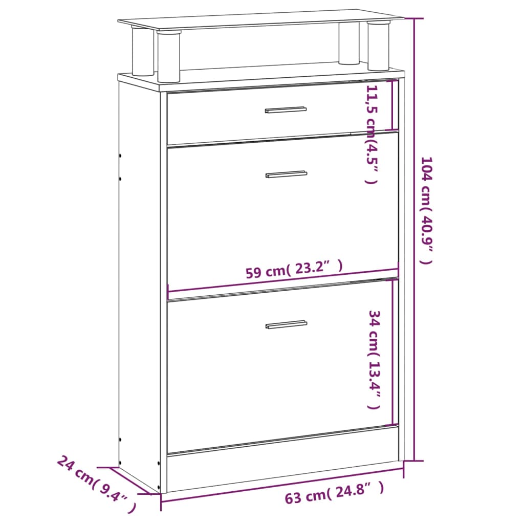 Schoenenkast 63X24X104 Cm Bewerkt Hout Zwart