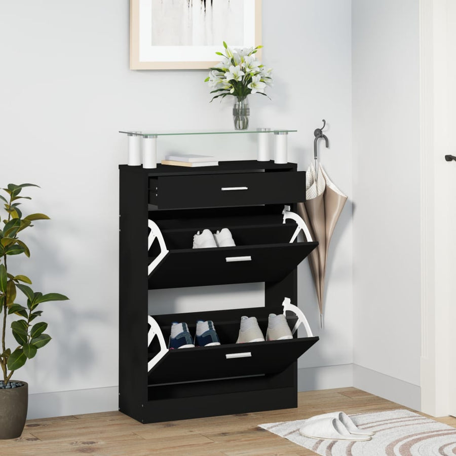 Schoenenkast 63X24X104 Cm Bewerkt Hout Zwart