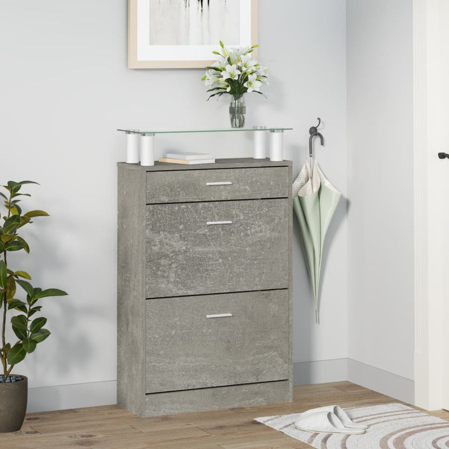 Schoenenkast 63X24X104 Cm Bewerkt Hout Betongrijs