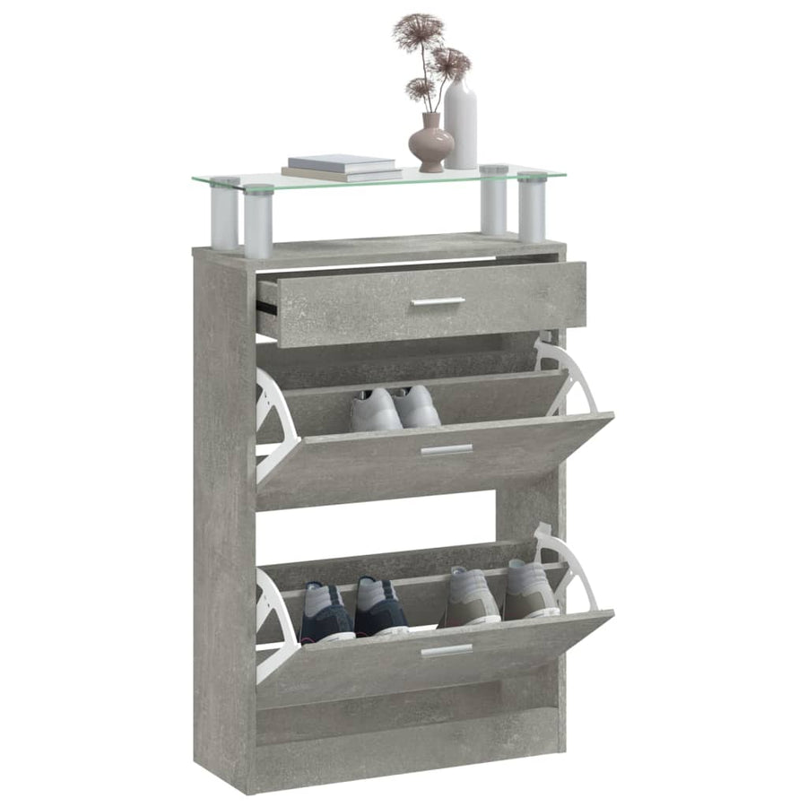 Schoenenkast 63X24X104 Cm Bewerkt Hout Betongrijs