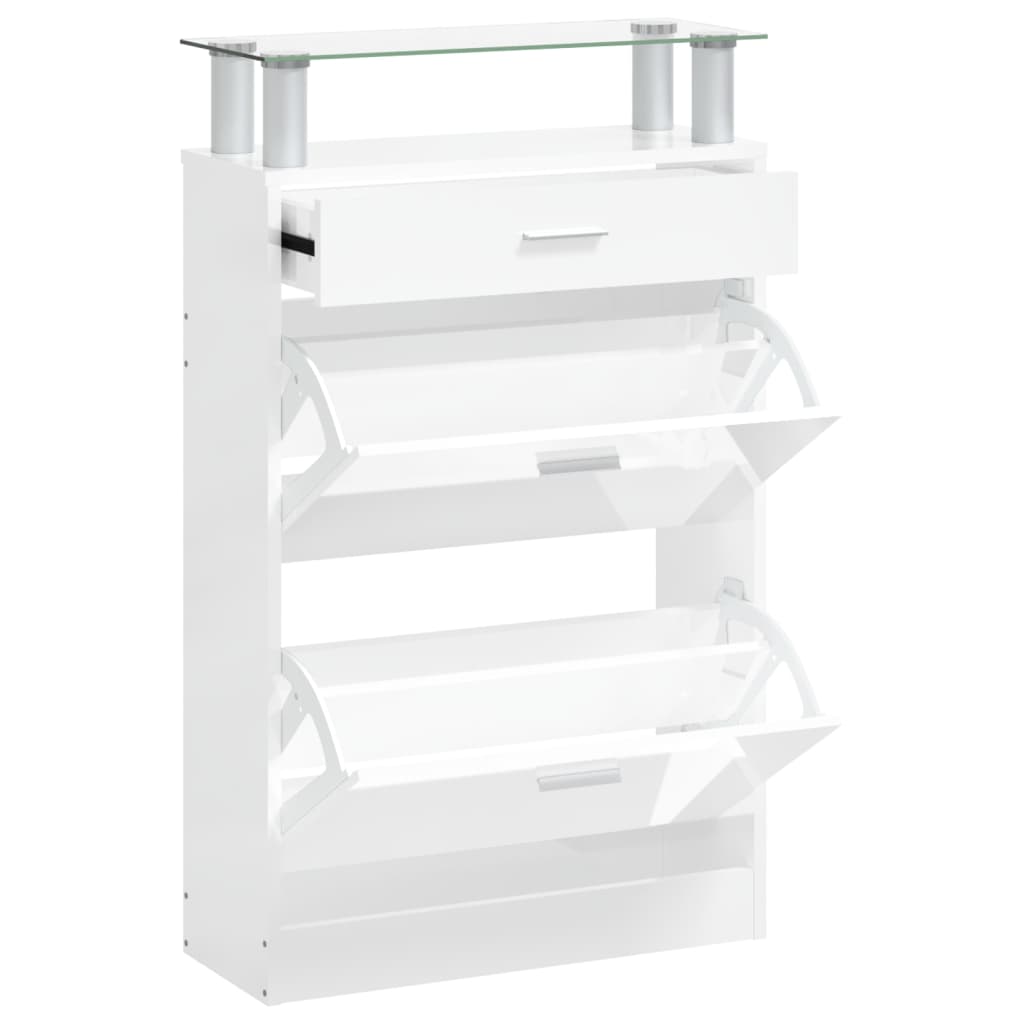 Schoenenkast 63X24X104 Cm Bewerkt Hout Hoogglans Wit