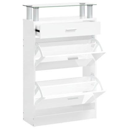 Schoenenkast 63X24X104 Cm Bewerkt Hout Hoogglans Wit