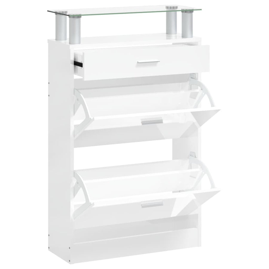 Schoenenkast 63X24X104 Cm Bewerkt Hout Hoogglans Wit