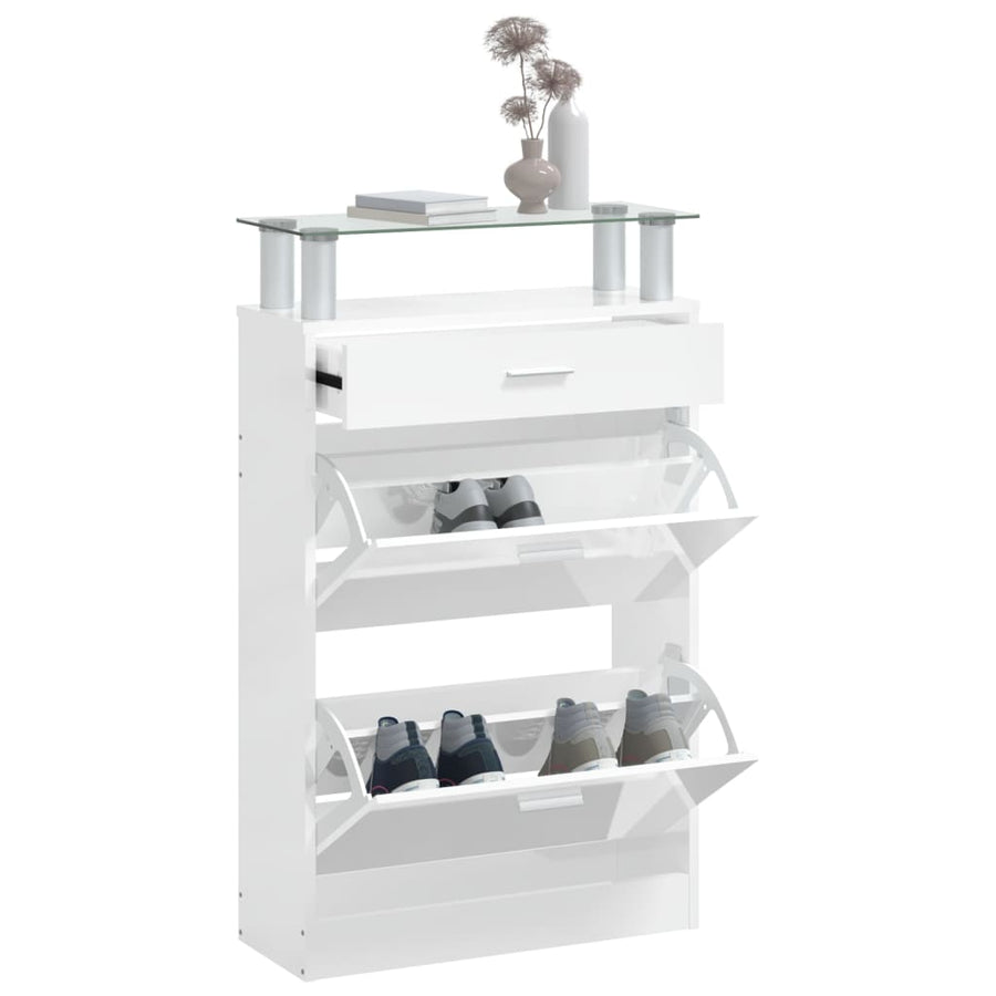 Schoenenkast 63X24X104 Cm Bewerkt Hout Hoogglans Wit