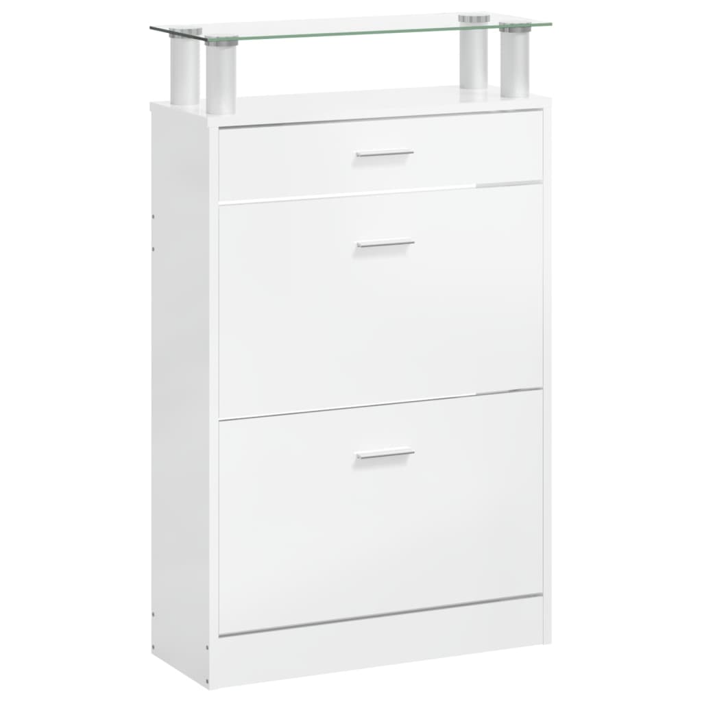 Schoenenkast 63X24X104 Cm Bewerkt Hout Hoogglans Wit