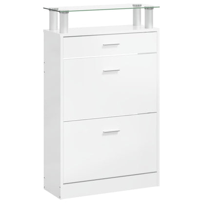 Schoenenkast 63X24X104 Cm Bewerkt Hout Hoogglans Wit