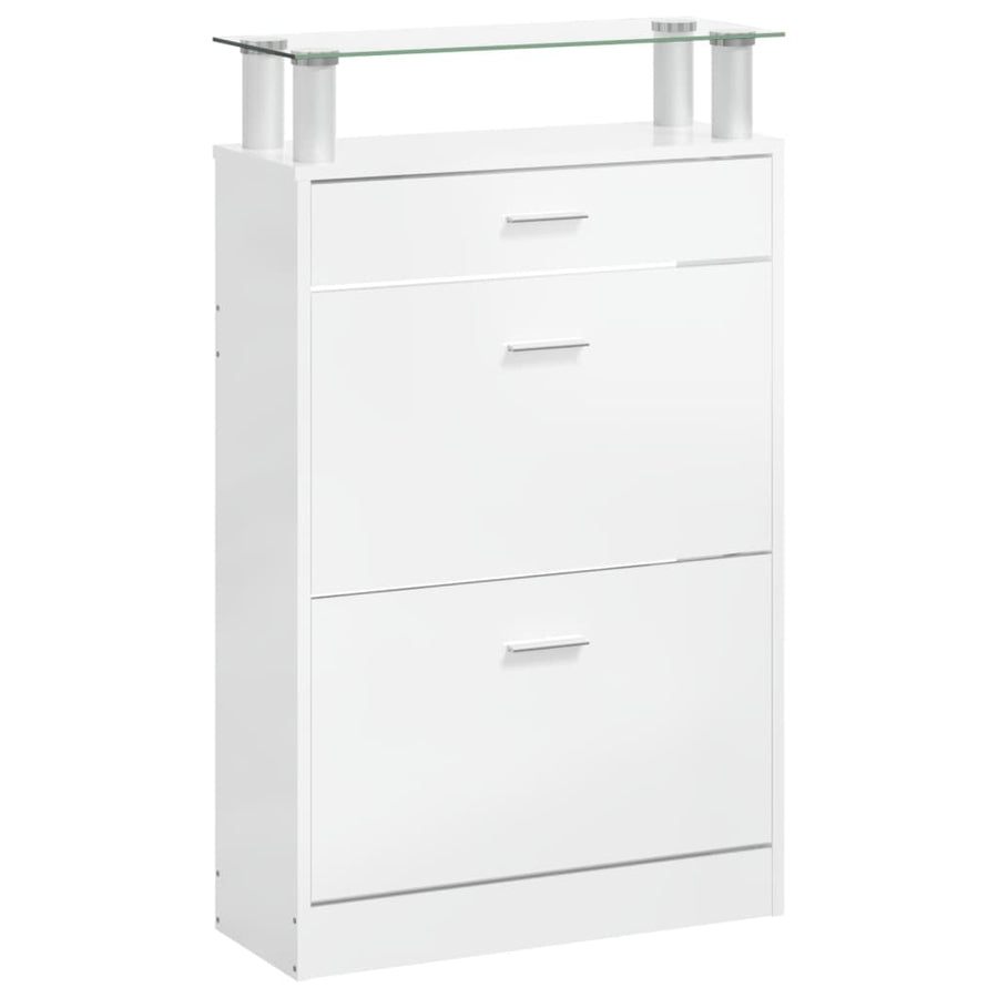 Schoenenkast 63X24X104 Cm Bewerkt Hout Hoogglans Wit
