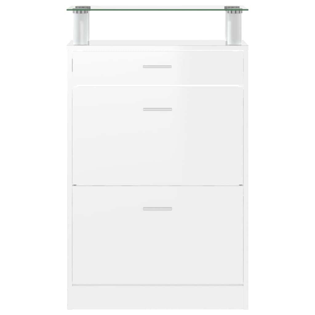 Schoenenkast 63X24X104 Cm Bewerkt Hout Hoogglans Wit
