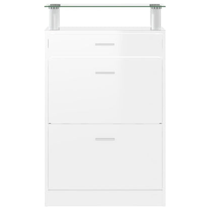 Schoenenkast 63X24X104 Cm Bewerkt Hout Hoogglans Wit