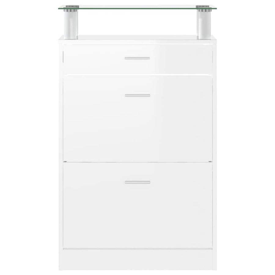 Schoenenkast 63X24X104 Cm Bewerkt Hout Hoogglans Wit