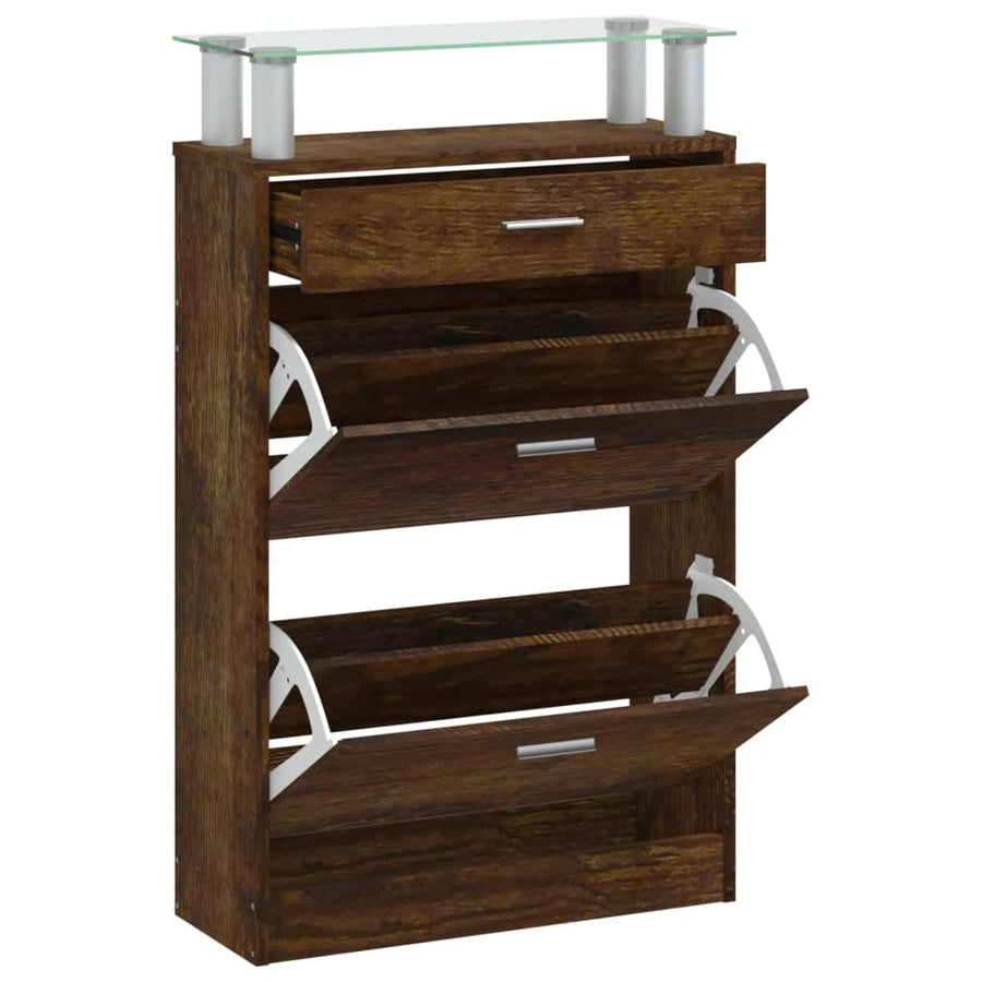 Schoenenkast 63x24x104 cm bewerkt hout gerookt eikenkleurig Gerookt eiken
